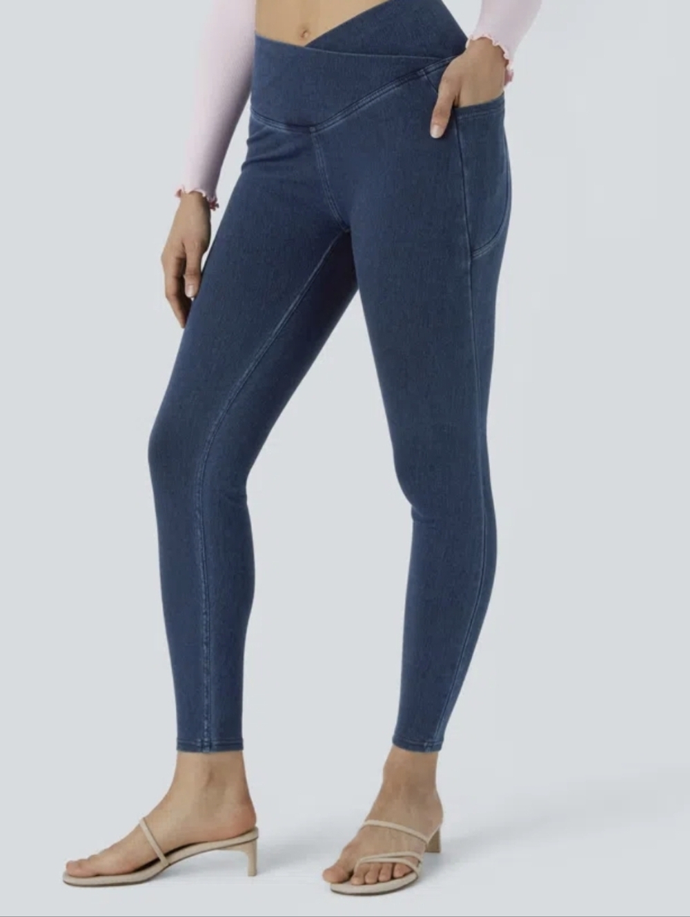 NWT Halara Flex Crossover Pocket Washed Denim Work Leggings